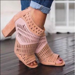 Qupid Blush Suede Perforated Bootie! NEW!